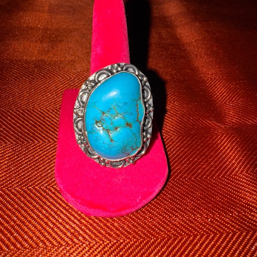 Big Stone Turquoise Statement Ring -Silver Plated - image 2